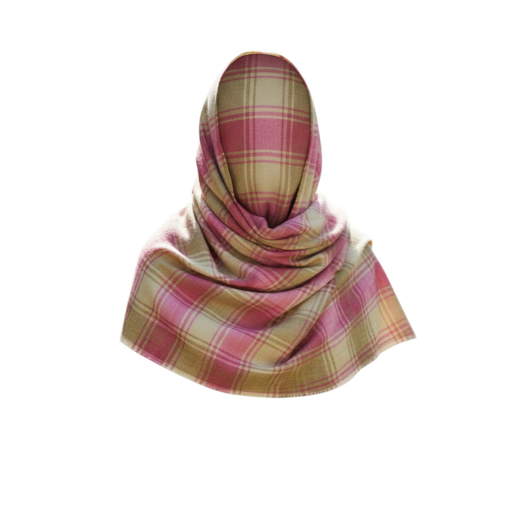 Beige Pink Tartan Wool Scarf